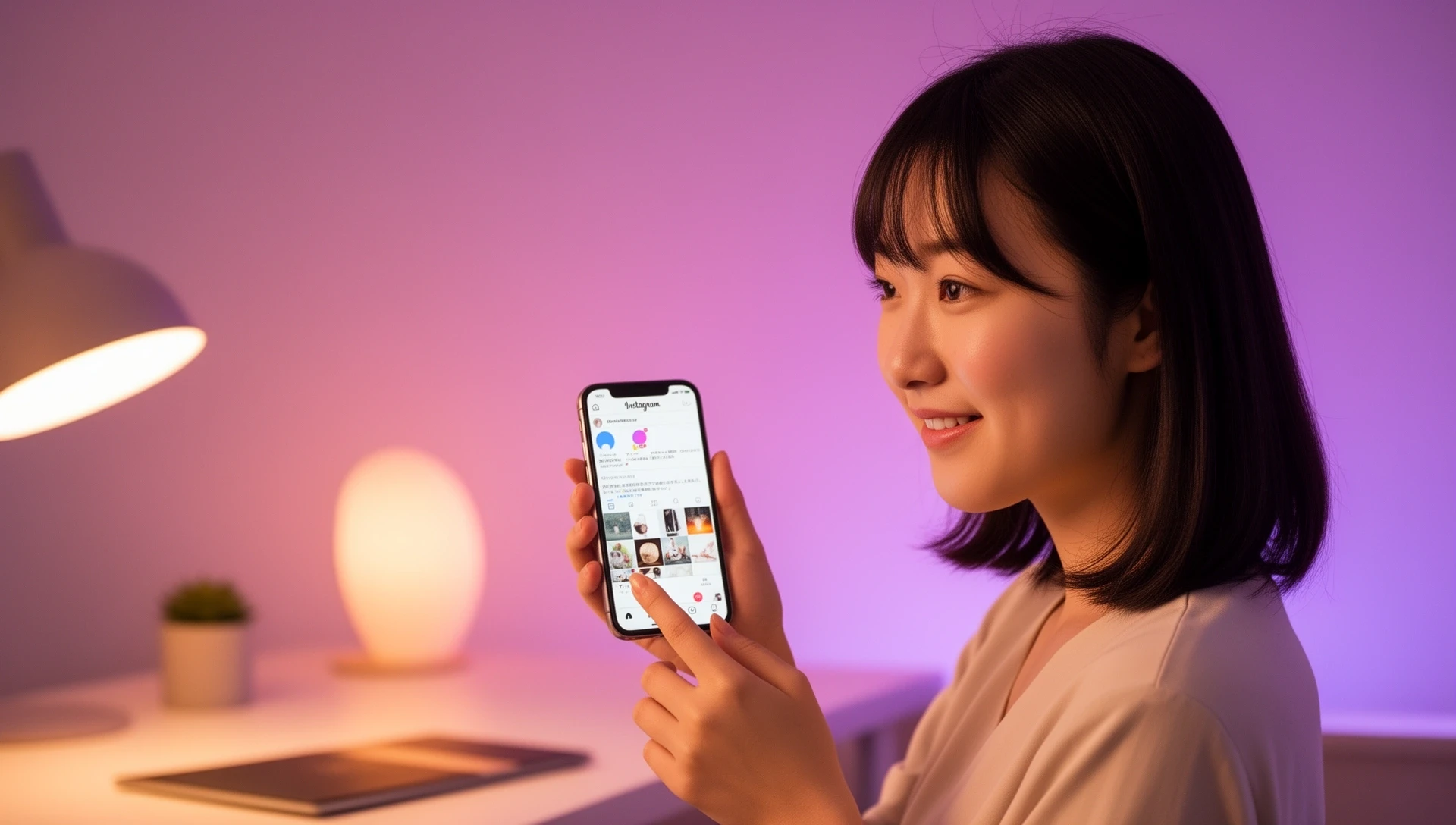 スマートフォンでInstagramを操作している様子